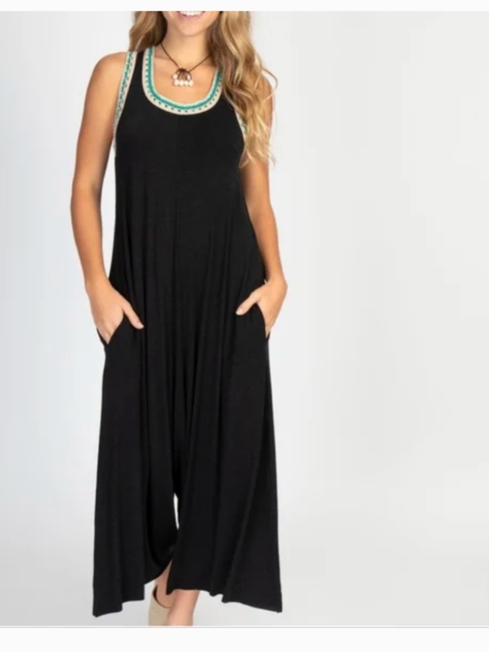 Natural Life Willow Jumpsuit Sleeveless Wide-Leg Crochet Neckline Size Small